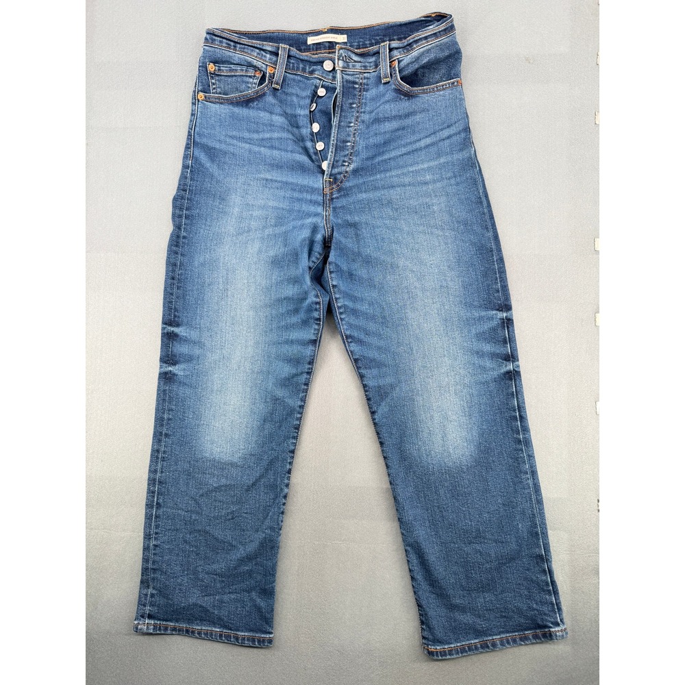 Levis Ribcage Straight Ankle Jeans Womens W31 High Rise Button Fly Blue Denim